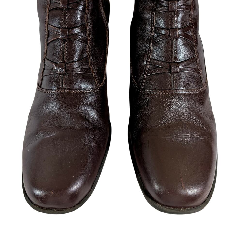 CROFT & BARROW! ESPRESSO BROWN GENUINE LEATHER QUAD CRISS CROSS STRAP BOOTS! 9M - Picture 3 of 10